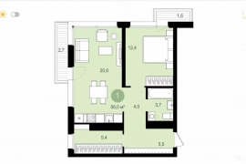 1-к. квартира, 52,5 м², 12/18 эт.
